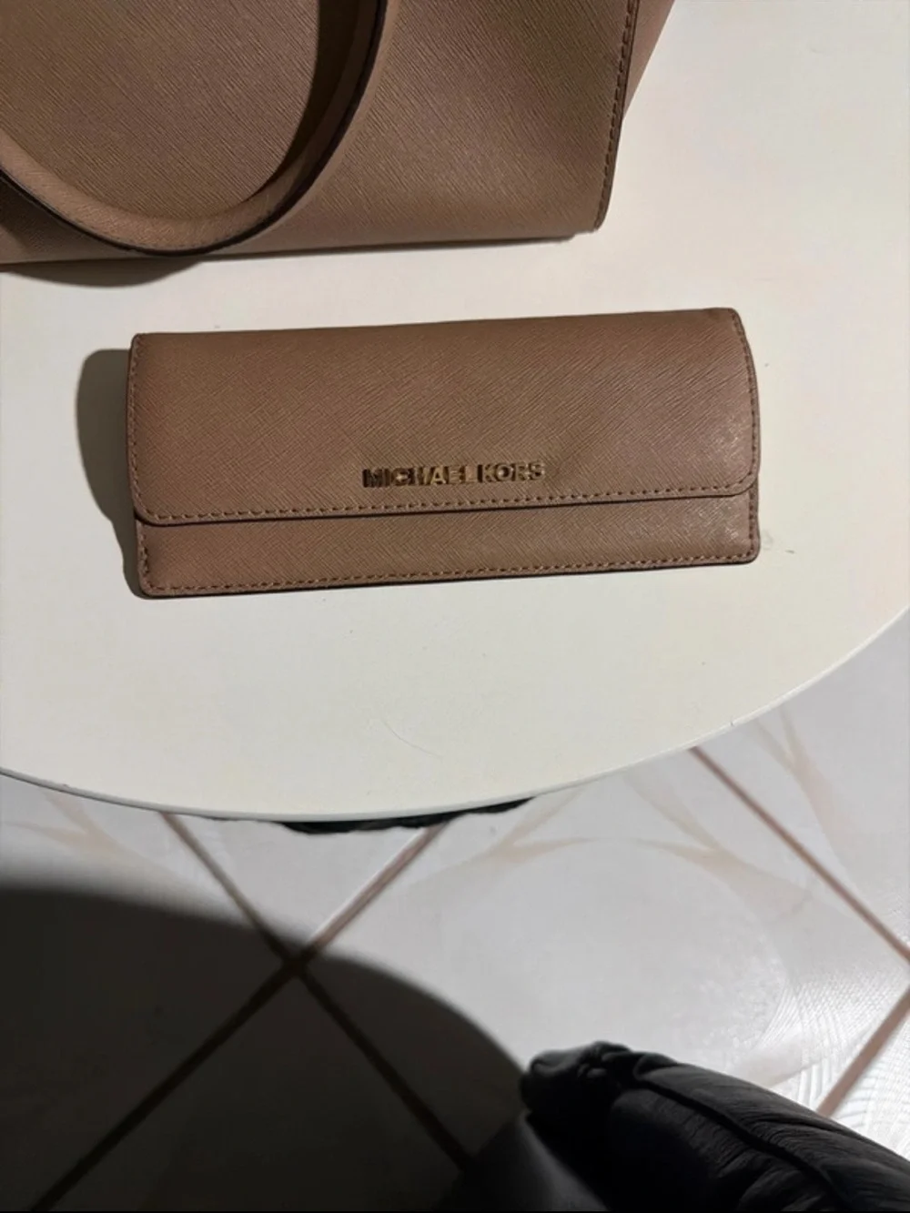 MICHAEL KORS Beige/Taupe Saffiano Leather Tote with Matching Wallet